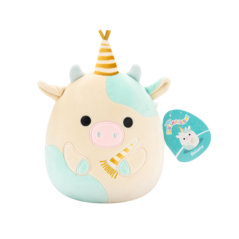 Squishmallows 7.5" - Celebration Belana the Spotted Cow with Party Hat 