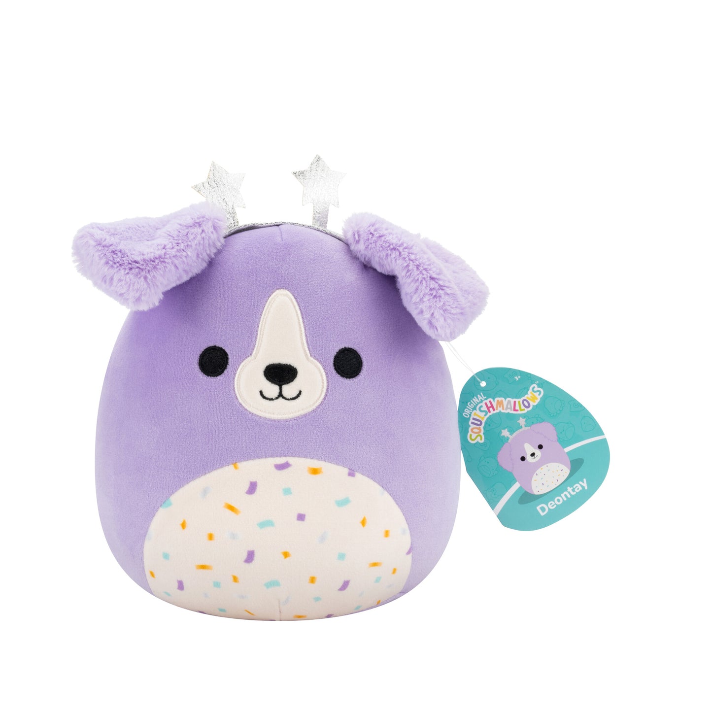 Squishmallows 7.5" - Deontay Purple Retriever with Confetti  Belly and Star Headband