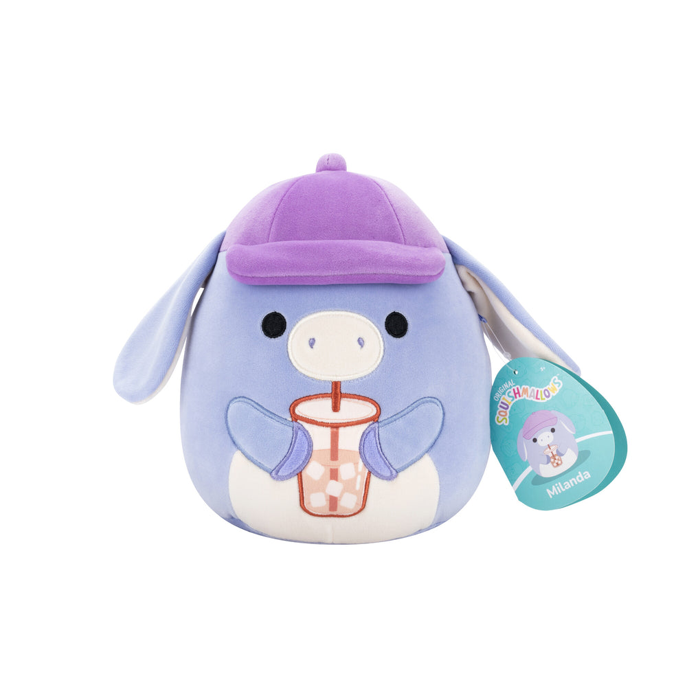 Squishmallows 7.5" - Milanda Periwinkle Donkey with Hat Holding an Iced Coffee