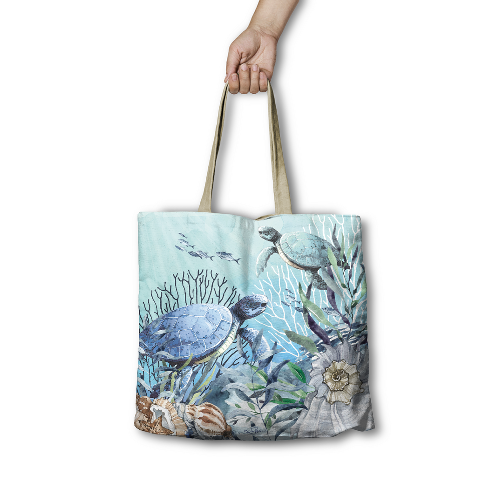 Lisa Pollock Shopping Bag Reef Turtles 45cm, 10cm Gusset