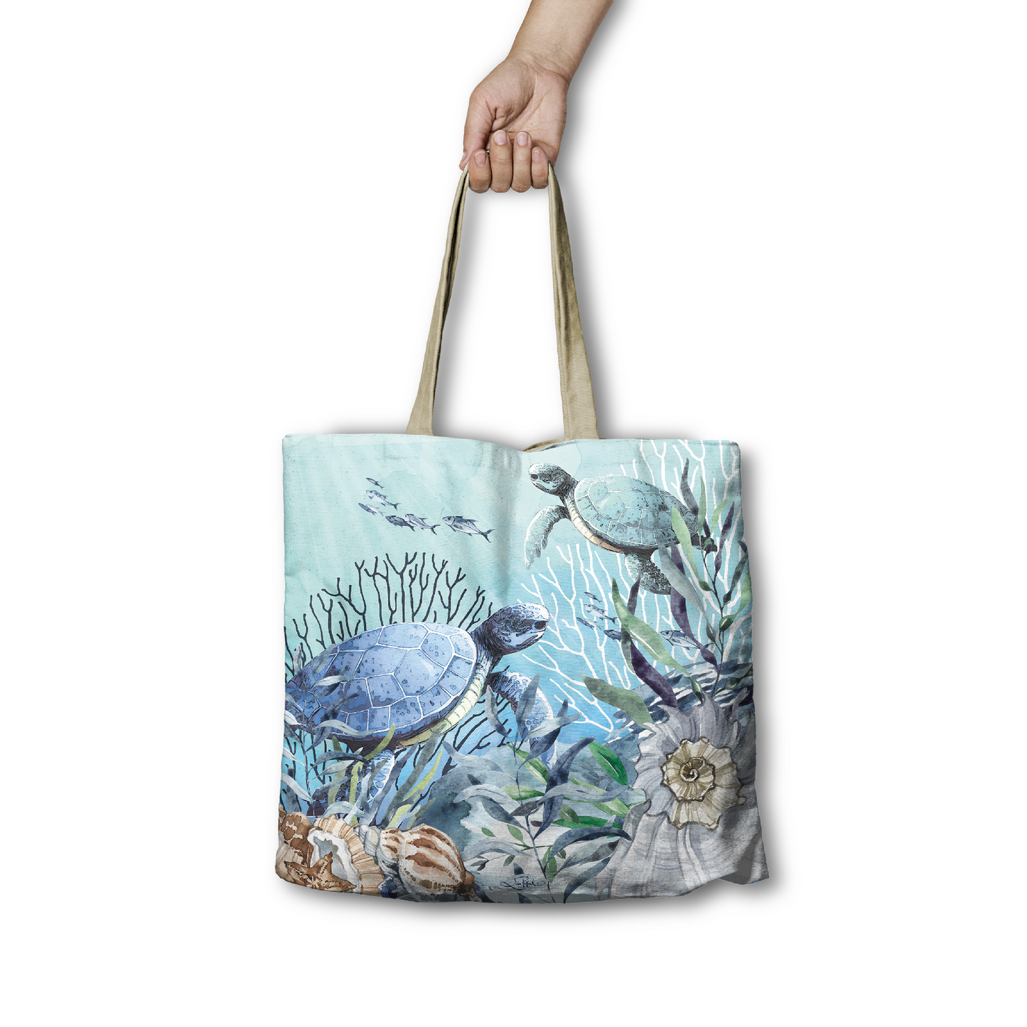 Lisa Pollock Shopping Bag Reef Turtles 45cm, 10cm Gusset