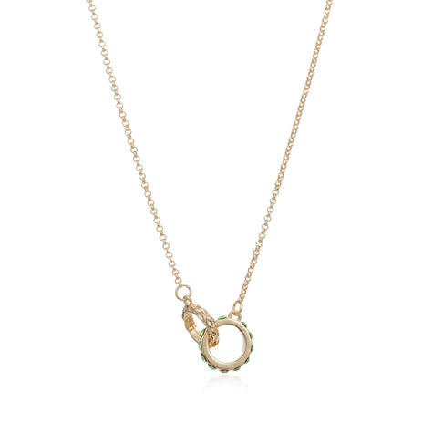 Amor Necklace Gold with Two Hoops and Green Stones