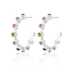 Earrings hoop Silver with coloured stones 3.5cm