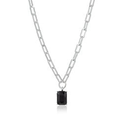Necklace Amor Silver with Black rectangle stone 