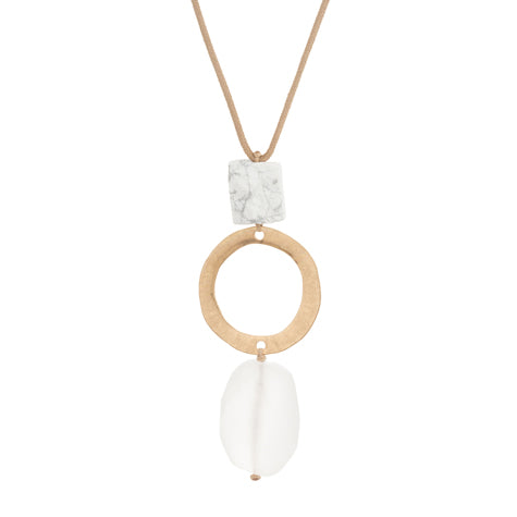 Necklace long rope with Gold Ring and stones
