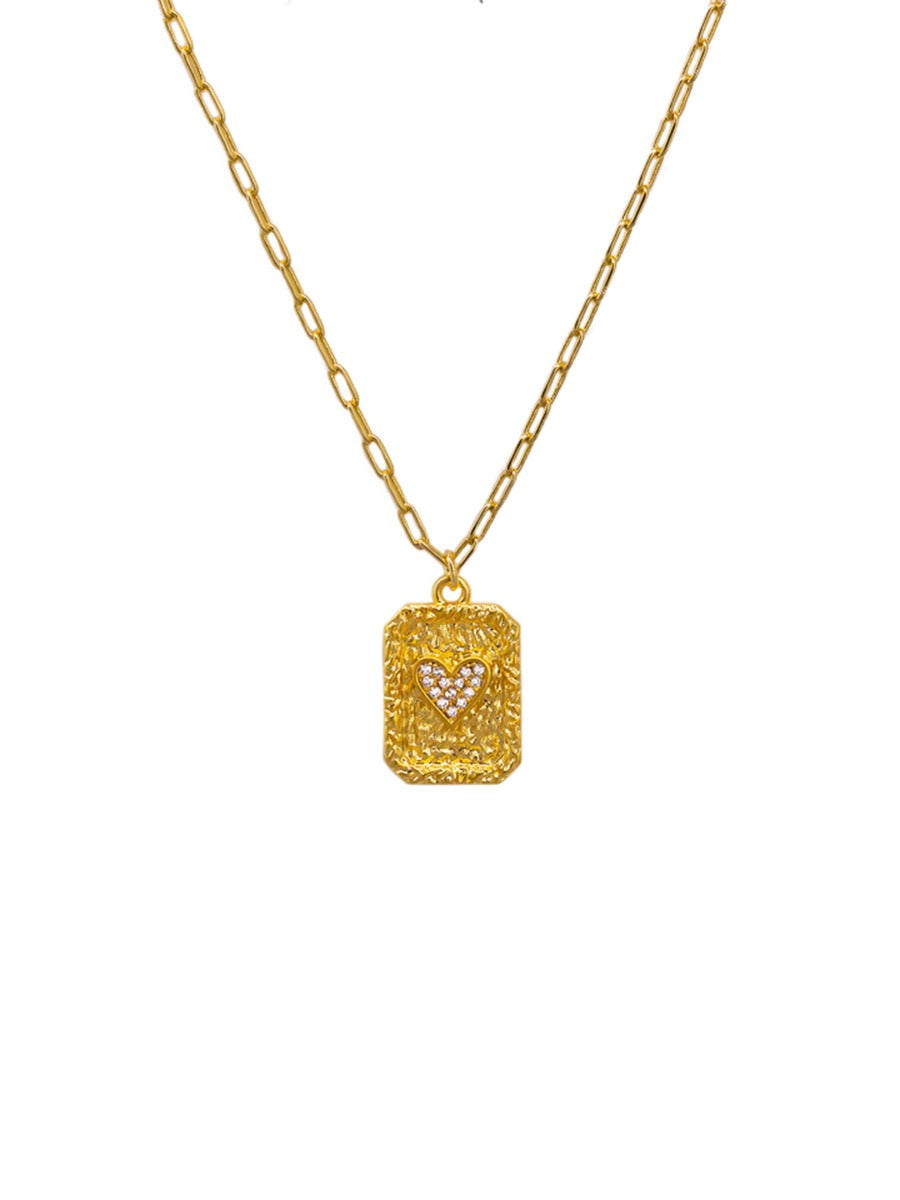 Necklace Gold Crystal Square Heart Pendant 