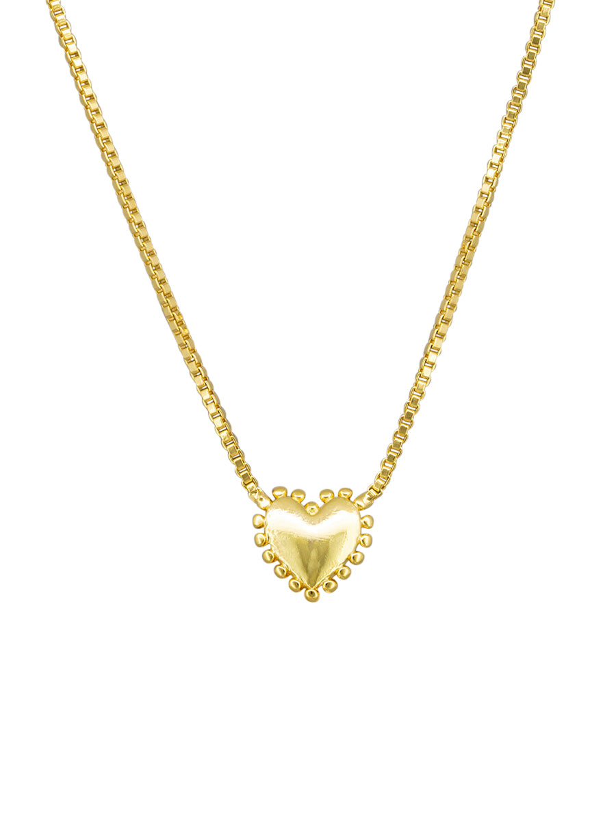 Necklace Gold Heart with Large Balled Edge