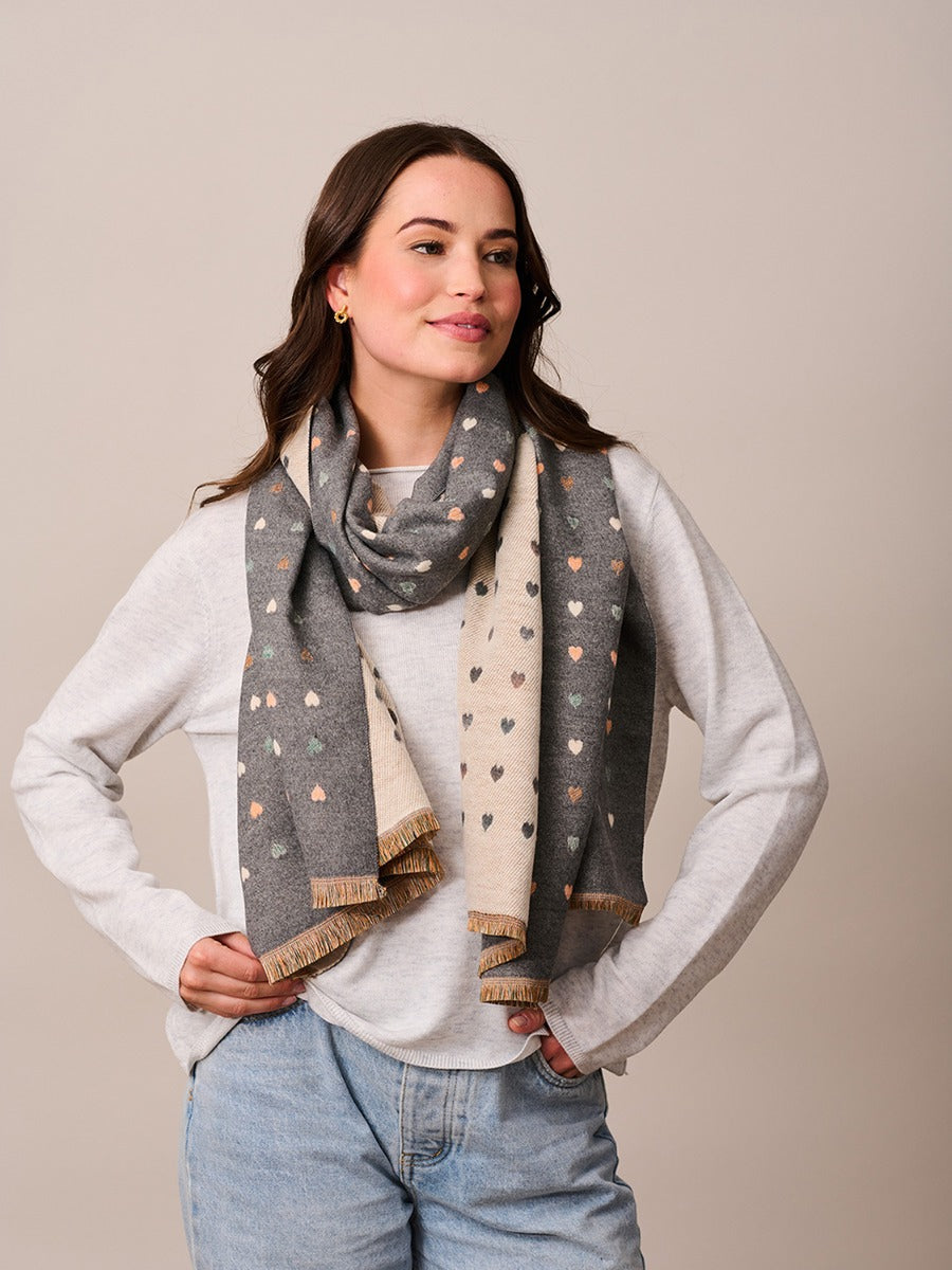Scarf Grey Mini Hearts 