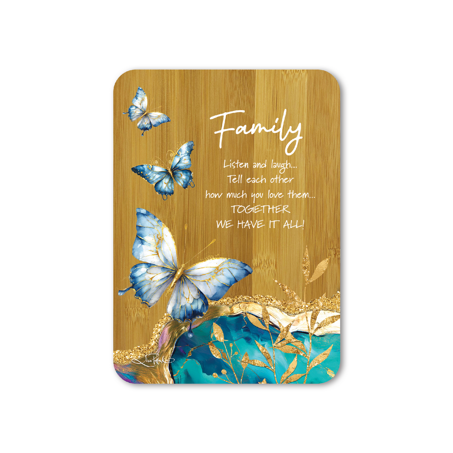 Bamboo Affirmation Plaque "FAMILY" - Tranquil Butterflies 13X18cm