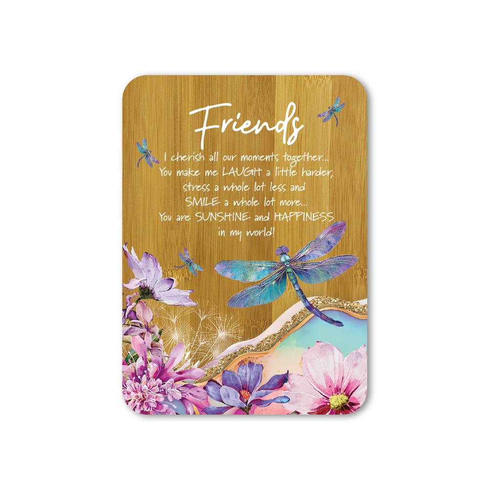 Bamboo Affirmation Plaque "FRIENDS" - Delightful Dragonflies 13x18cm