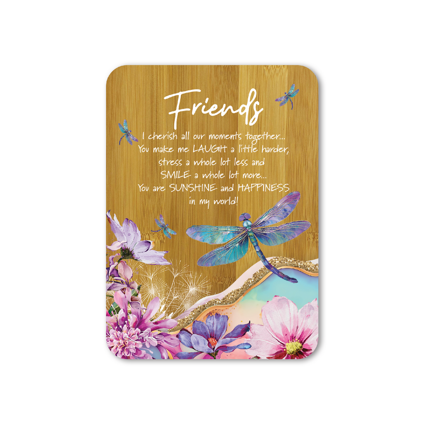 Bamboo Affirmation Plaque "FRIENDS" - Delightful Dragonflies 13x18cm
