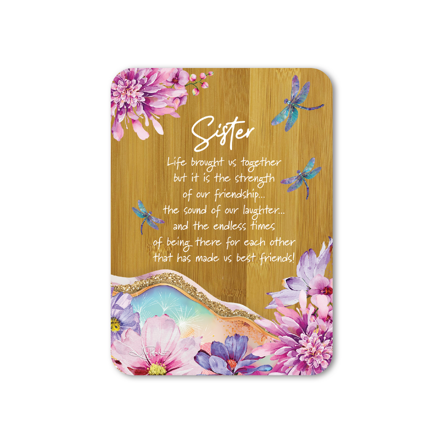 Bamboo Affirmation Plaque "SISTER" - Delightful Dragonflies 13x18cm