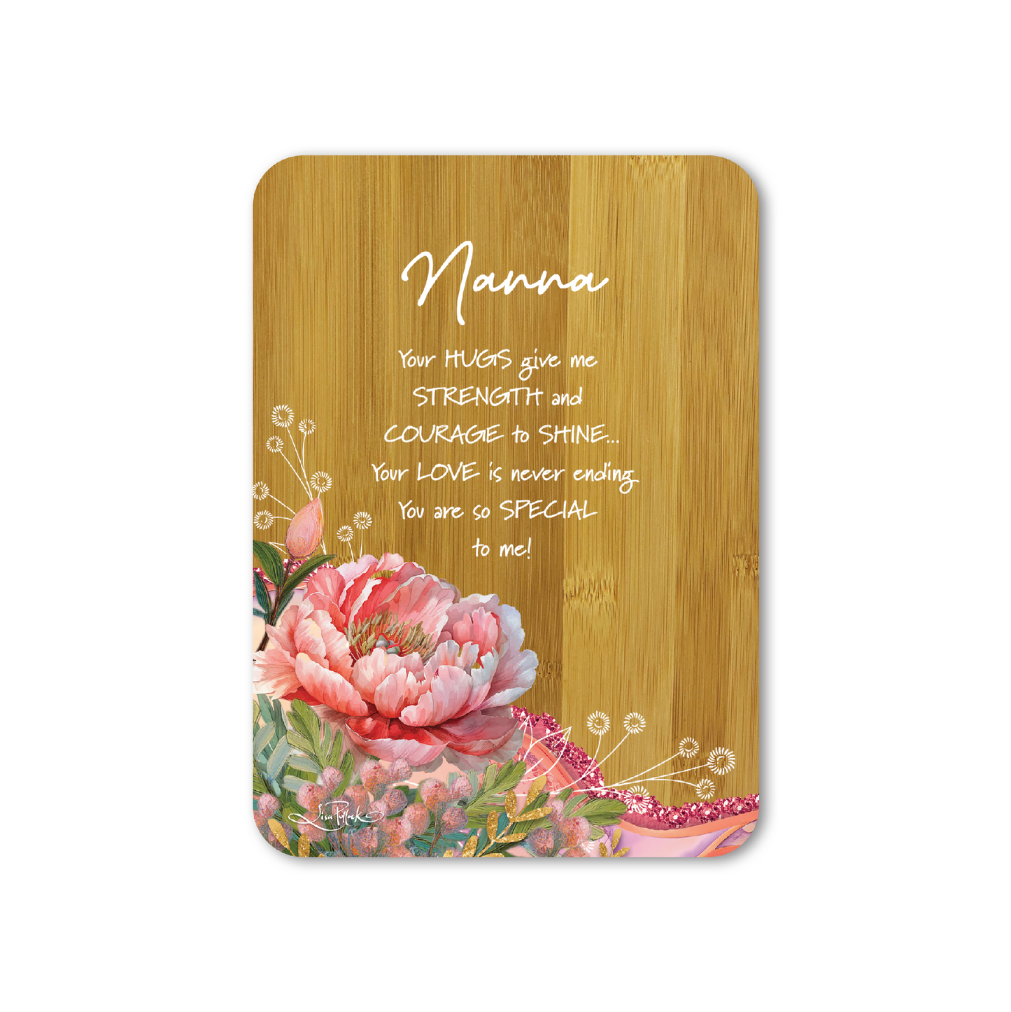 Bamboo Affirmation Plaque "NANNA" - Coral Peony 13x18cm