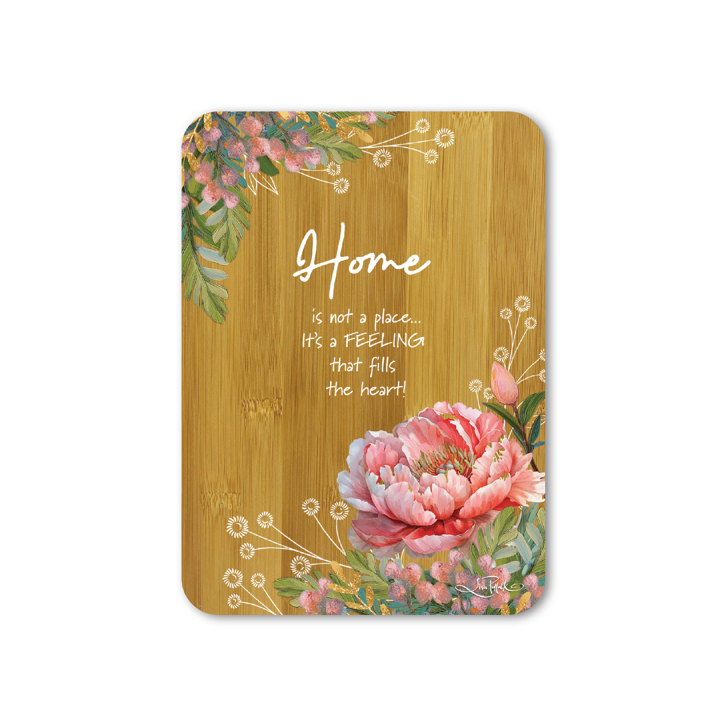 Bamboo Affirmation Plaque "HOME" - Coral Peony 13x18cm