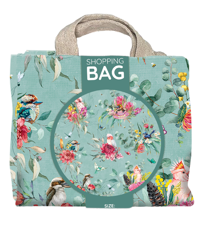 Lisa Pollock Reusable Shopping Bag - Feathered Friends - 45cm with 10cm Gusset 