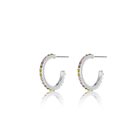 Earring Silver plated hoop with coloured stones