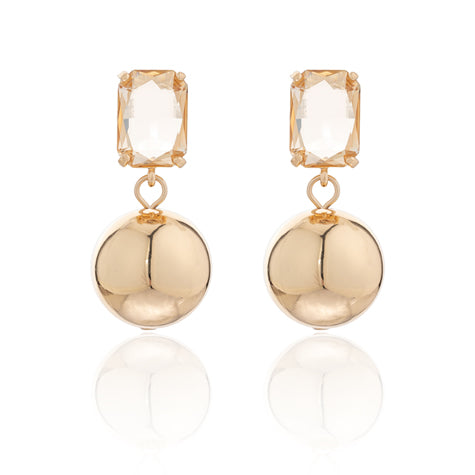 Earring Gold Plated Ball with Square crystal
