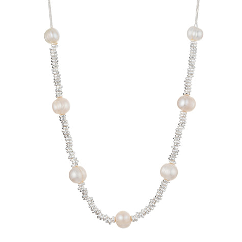 Necklace Silver plated with pearls short length