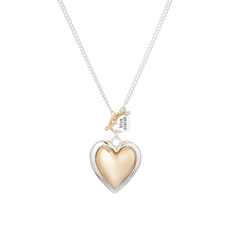 Necklace Silver & Gold Plated Puff Heart long length