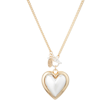 Necklace Gold & Silver Plated Puff Heart long length
