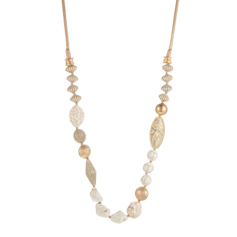 Necklace Cream & Gold on Cord Long Length
