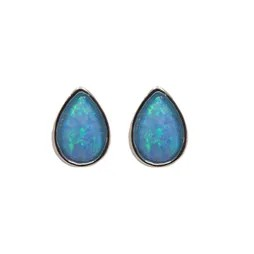 Earrings Sterling Silver Teardrop Resin Opal Stud in Blue 6mm