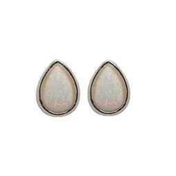 Earrings Sterling Silver Teardrop Resin Opal Stud in White 6mm