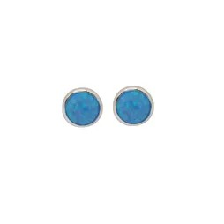 Earring Sterling Silver Round Resin Opal stud in Blue 5mm