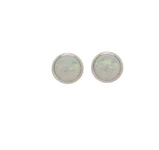 Earring Sterling Silver Round Resin Opal Stud in White 5mm