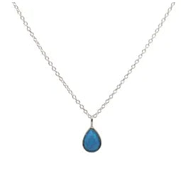 Necklace Sterling Silver Teardrop Resin Opal in Blue 6mm