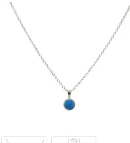 Necklace Sterling Silver Round Resin Opal in Blue 5mm
