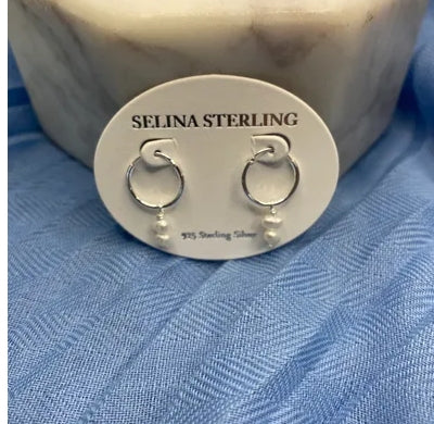 Earrings Sterling Silver 925 delicate Pearl Huggie