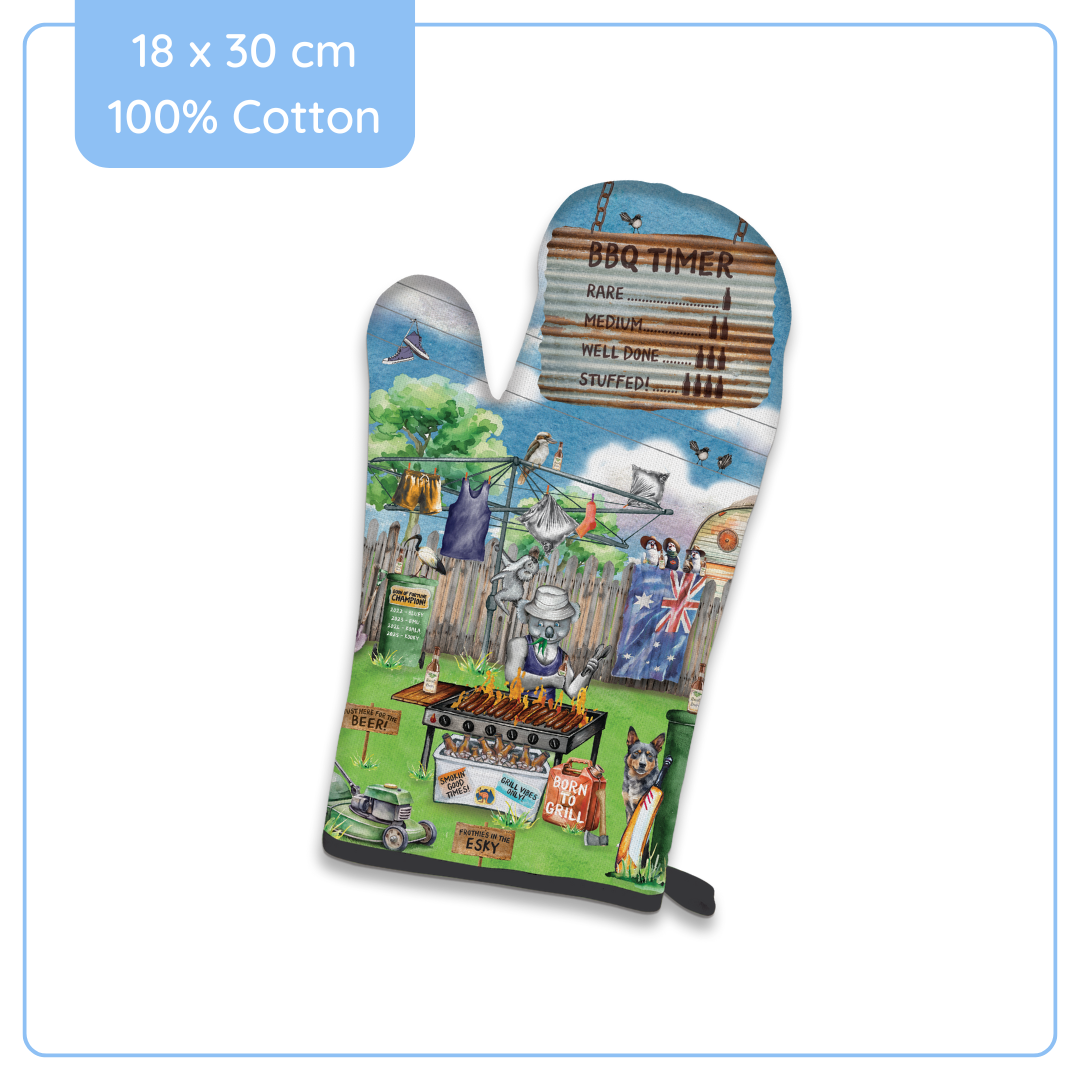 BBQ Mitt 100% Cotton Sunday Session 18x30cm