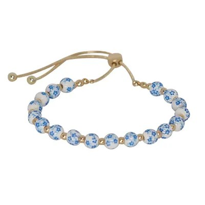 Bracelet Ceramic Bead Slider in Gold and Blue