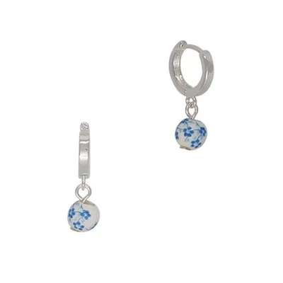 Earrings Silver Higgie with Ceramic Blue Bead