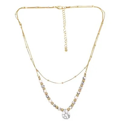 Necklace Semi Precious Stone Howlite & Gold in 2 layers 