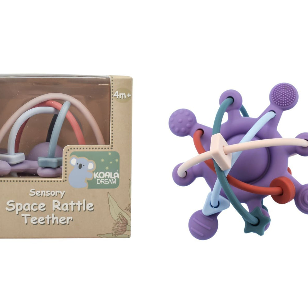 Silicon Sensory Space Rattle Teether Purple