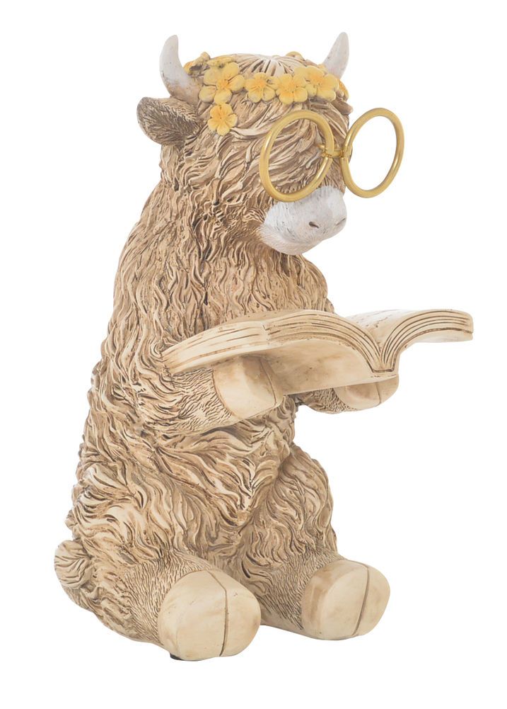 Highland Cow Reading with Glasses