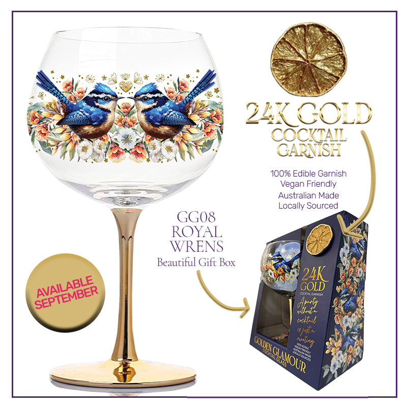 Lisa Pollock Golden Glamour Glass Royal Wrens