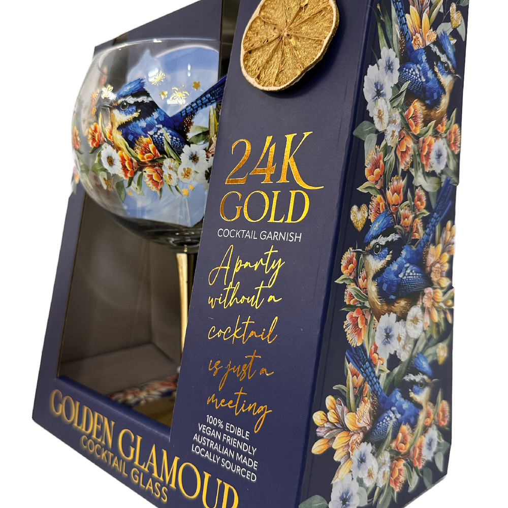 Lisa Pollock Golden Glamour Glass Royal Wrens