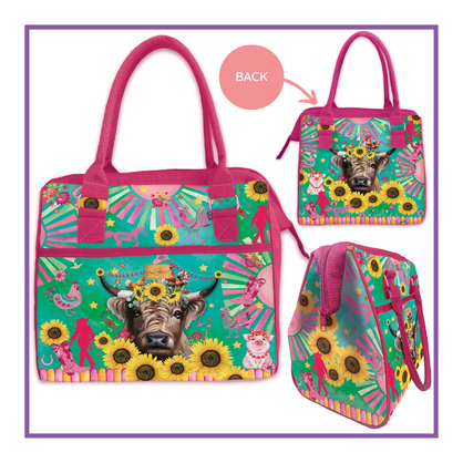 Lisa Pollock Lunch Tote Cooler Bag Carnival Cow