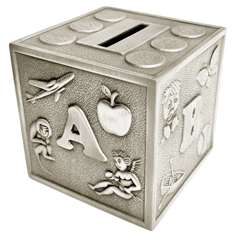 Money Box ABC Cube Pewter Finish