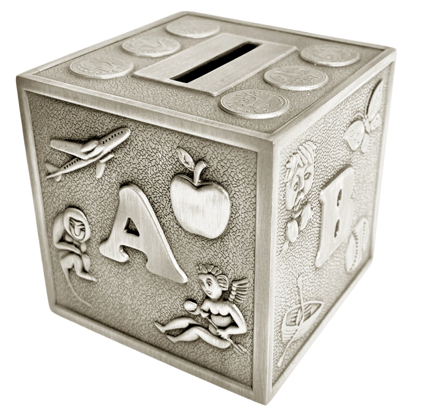 Money Box ABC Cube Pewter Finish