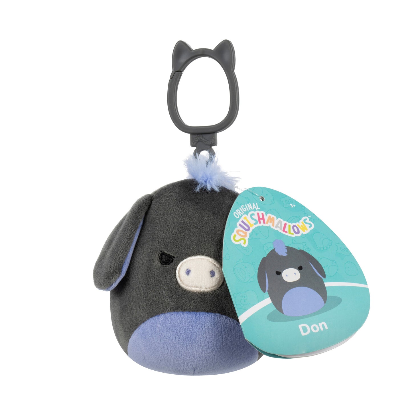Squishmallow 3.5" Clip-on Little Plush  - Don the Donkey Charcole & Periwinkle