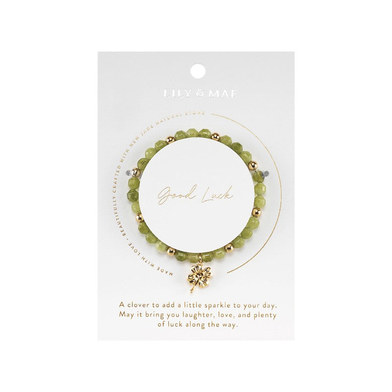 Beaded Charm Bracelets - Good Luck New Jade Bracelet with Gold Clover Charm