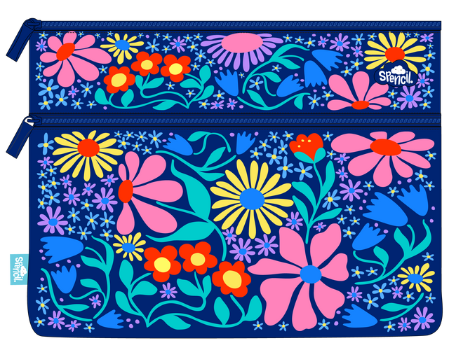 Spencil A4 Twin Zip Pencil Case - Flower Fun