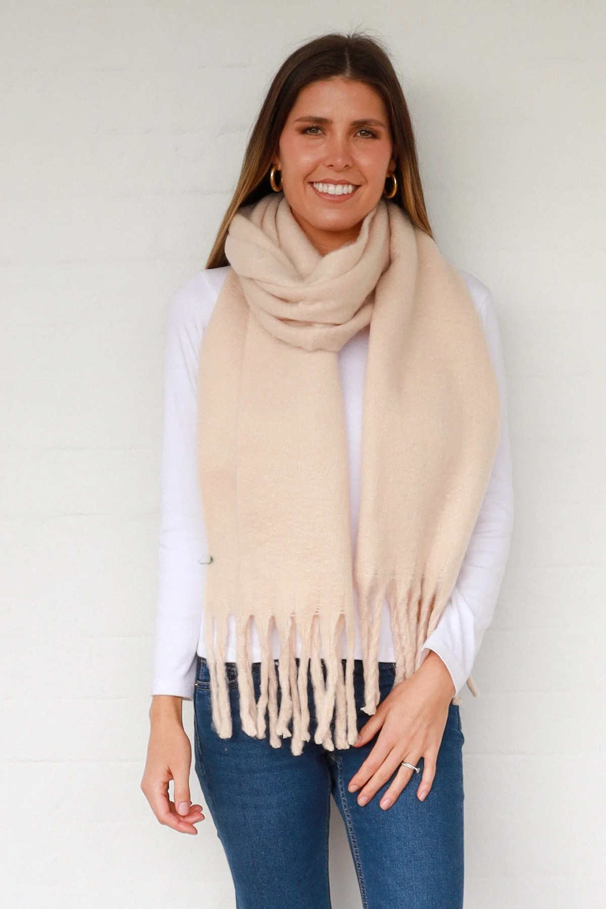 Scarf Winter with tassels - Pale Pink