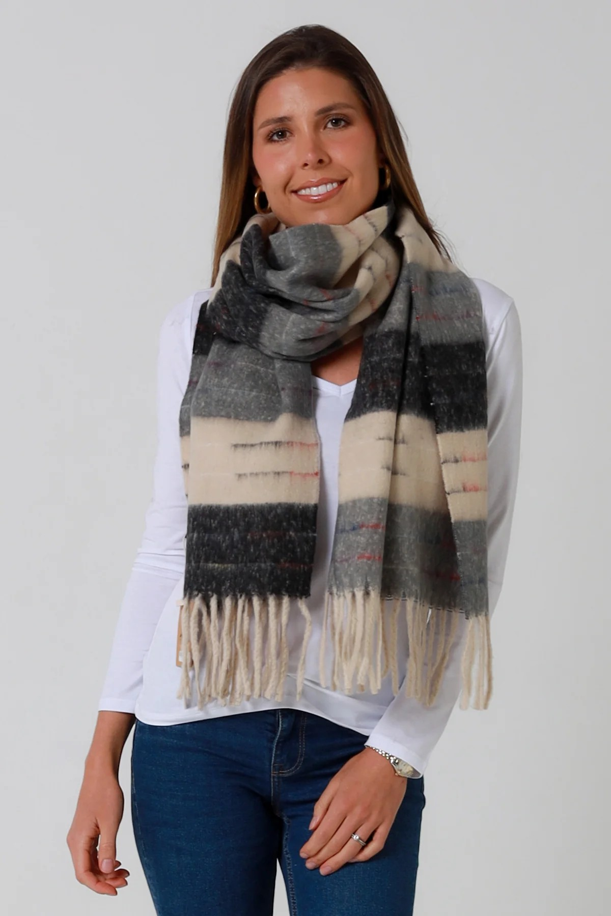 Scarf Winter with Tassels -  Greys & Creams