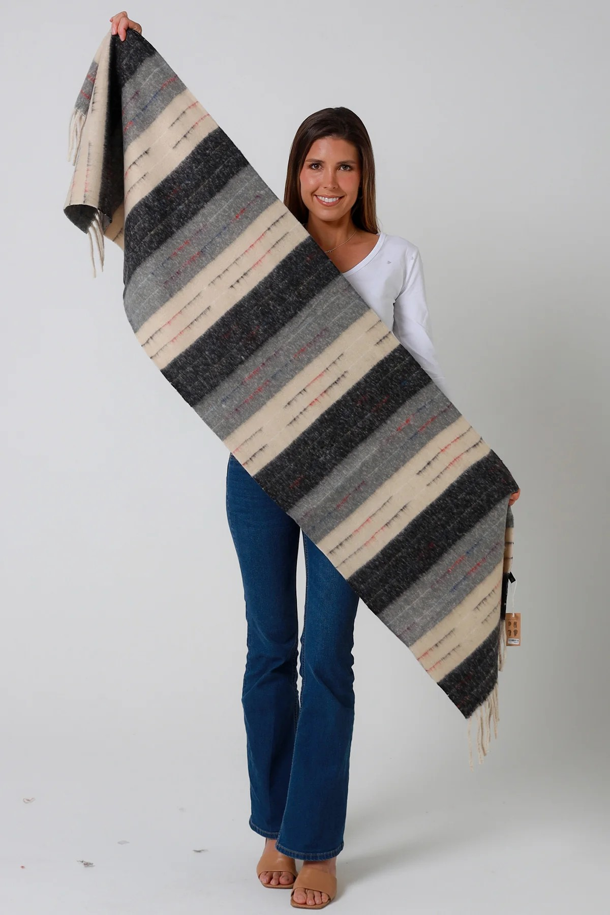 Scarf Winter with Tassels -  Greys & Creams