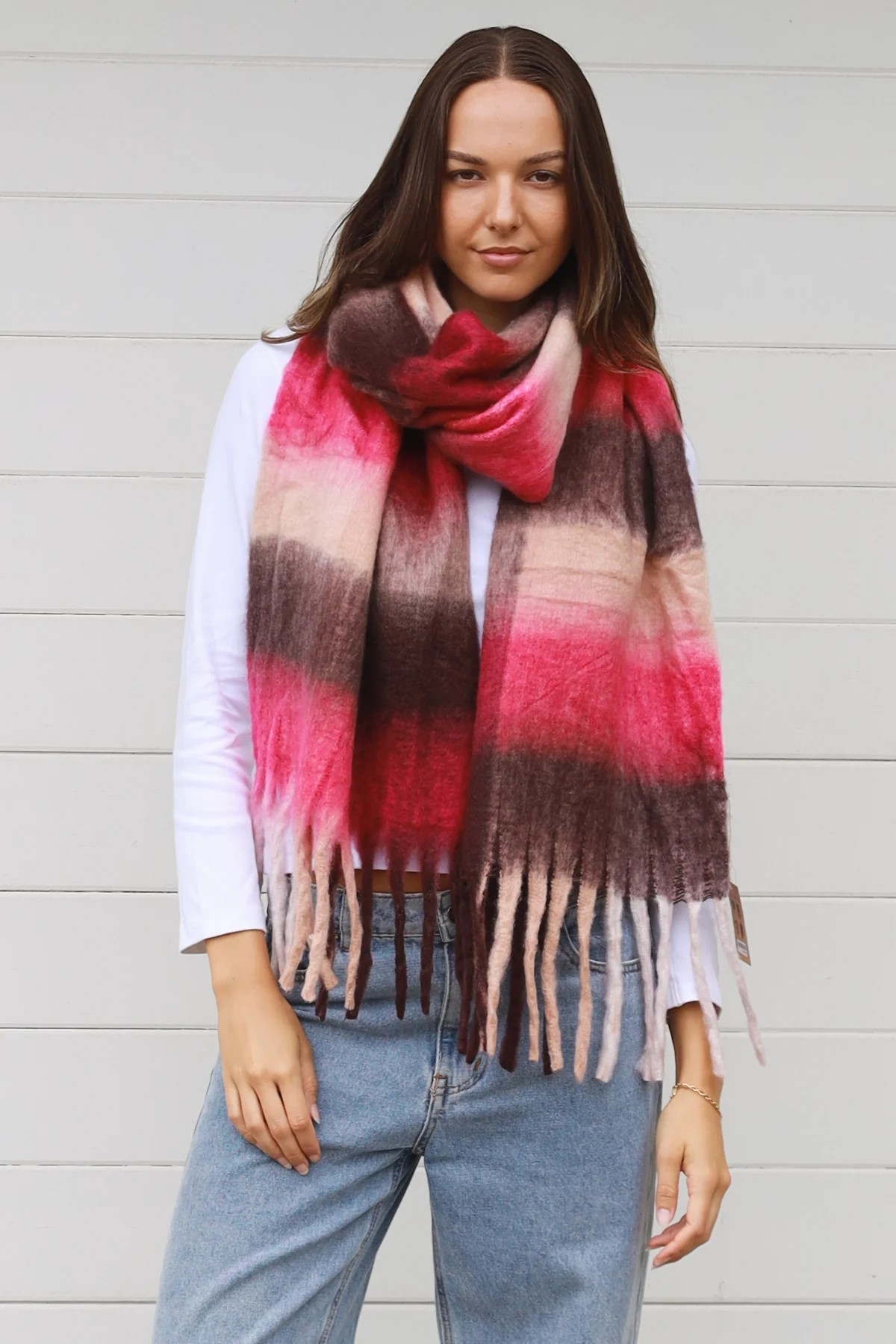 Scarf Winter Squares in Pink Tones